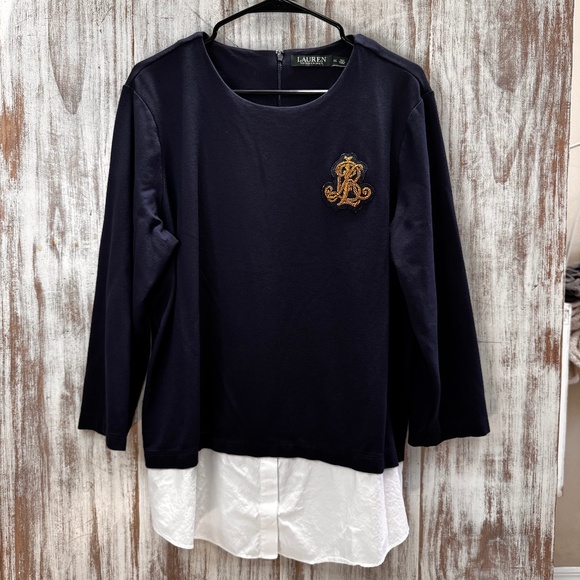 Lauren Ralph Lauren Tops - Lauren Ralph Lauren Women Layered Bullion Patch Crest Logo Top Navy‎ Blue XL